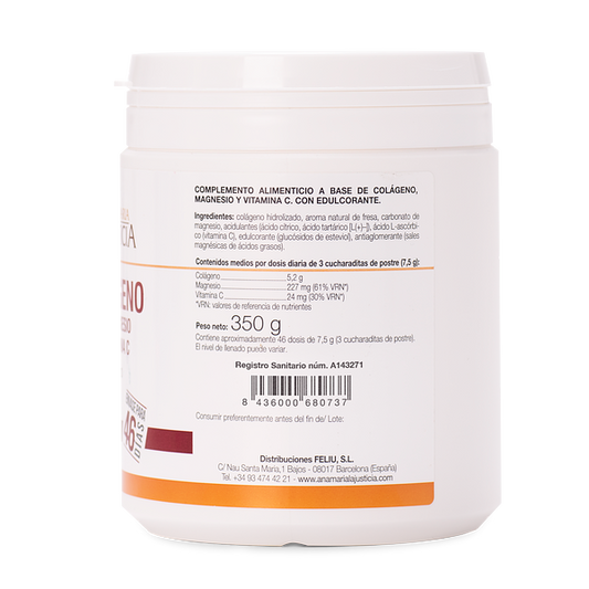 Colágeno con Magnesio + Vitamina C Sabor fresa (350 gr) - Polvo